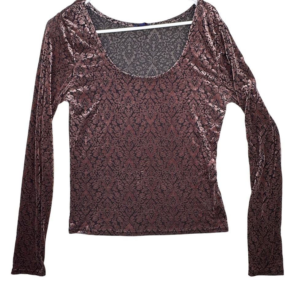 Aeropostale Long Sleeve Top Womens Large Mauve Damask Burnout Velvet Whimsigoth